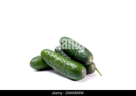 Ripe fresh green cucumbers isolated on a white background. Stock Photo
