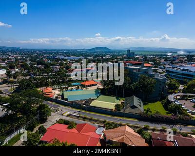 Beautiful aerial view of the City of San Salvador, capital of El Salvador - Its cathedrals and buildings Stock Photo