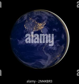 Planet earth with focus on North America and South America at night seen from space. City lights. Digitally enhanced. Elements of this image by NASA Stock Photo
