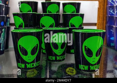 souvenirs from Old Town, Albuquerque, New Mexico: ceramics, blankets, jewelry, t-shirts, shot glasses and other memorabilia Stock Photo