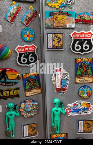 souvenirs from Old Town, Albuquerque, New Mexico: ceramics, blankets, jewelry, t-shirts, shot glasses and other memorabilia Stock Photo