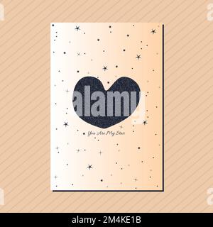 Gradient with heart shape star dust sky elements abstract pattern vertical card style template. Stock Vector