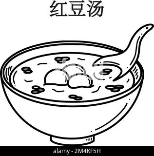 Hong dou tang, translation from Chinese sweet Chinese red bean soup. Chinese New year dessert vector illustration in doodle style. Stock Vector