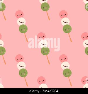 Dango seamless pattern Japanese traditional dessert isolated on white. Hanami Dango dessert vector  Stock Vector