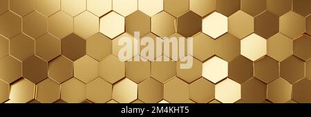 Gold metallic honeycomb and hexagon background pattern. 3d rendering Stock Photo