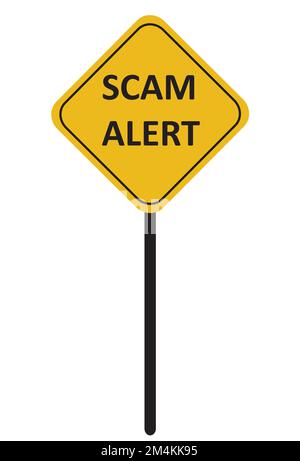 yellow road sign with text of Scam Alert on a white background Stock Vector