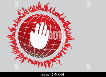 icon of the globe and hand on grey background Stock Vector