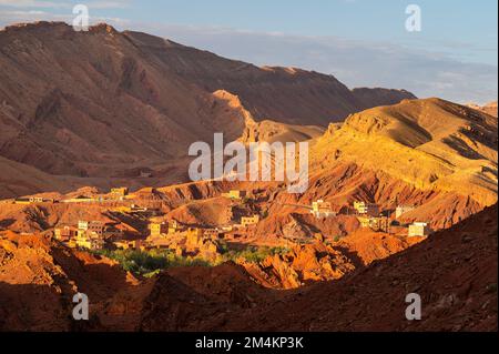 Ait Ibriren, Boumalne Dades, Morocco - November 24, 2022: View of a typical Moroccan village in the Atlas Mountains. Stock Photo