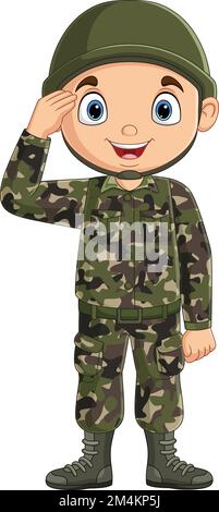 Cartoon army soldier saluting on white background Stock Vector