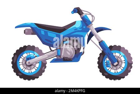 Motocross motorsport illustration of adventure off-road motorcycle bike side view blue color Stock Vector