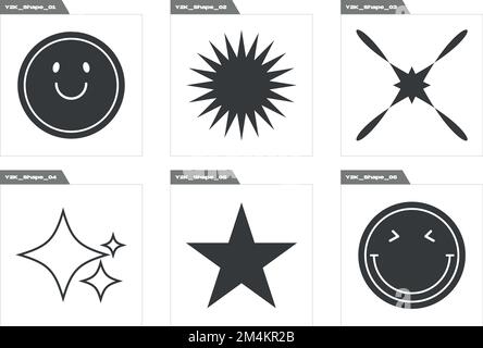 Vector Graphic Assets Set. Large set of retro objects for design. Cyberpunk elements. Stock Vector