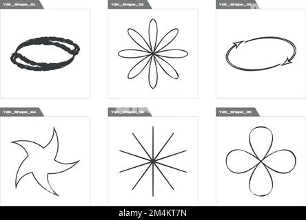 Collection of Y2K elements. Retro futuristic graphic ornaments. Objects in y2k style. Stock Vector