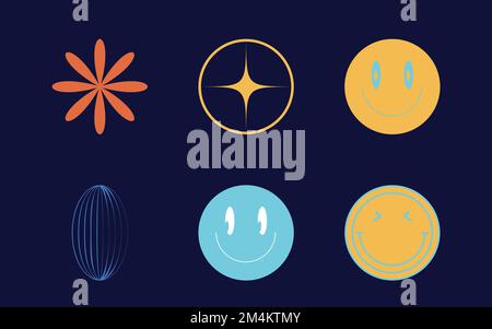 Retro futuristic elements for design. Extraordinary Graphic Assets. Cyberpunk elements. Stock Vector