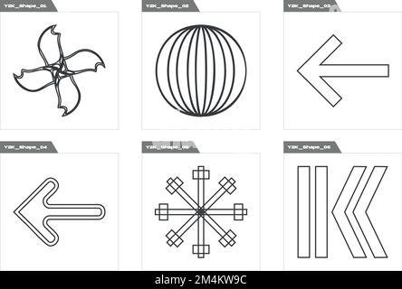 Collection of Y2K elements. Brutalism star and flower shapes. Cyberpunk elements. Stock Vector