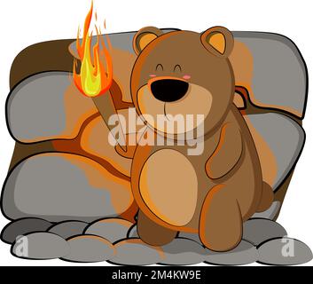 cute little bear with a torch goes through the maze Stock Vector