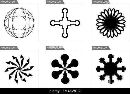 Vector set of Y2K. Trendy geometric postmodern figures. Flat minimalist icons. Stock Vector
