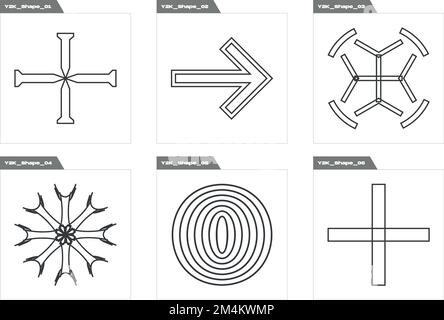 Vector set of Y2K. Trendy geometric postmodern figures. Modern abstract forms. Stock Vector