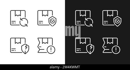 Delivery features and issues pixel perfect white linear icon for dark themes set Stock Vector