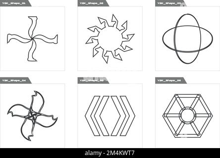 Collection of Y2K elements. Big collection of abstract graphic geometric symbols. Modern abstract forms. Stock Vector