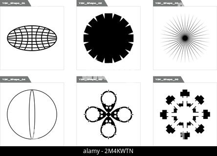Collection of Y2K elements. Big collection of abstract graphic geometric symbols. Cyberpunk elements. Stock Vector