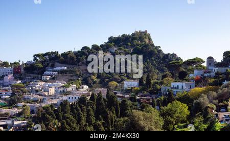 Touristic Town on Capri Island in Bay of Naples, Italy. Stock Photo