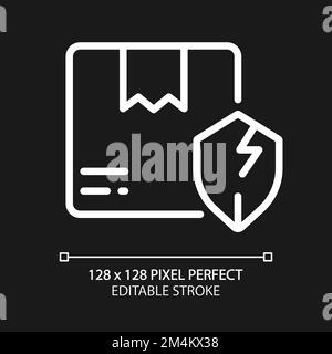 Unprotected parcel pixel perfect white linear icon for dark theme Stock Vector