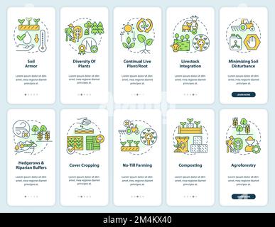 Regenerative agriculture onboarding mobile app screens set Stock Vector