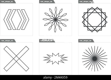 Collection of Y2K elements. Trendy geometric postmodern figures. Cyberpunk elements. Stock Vector