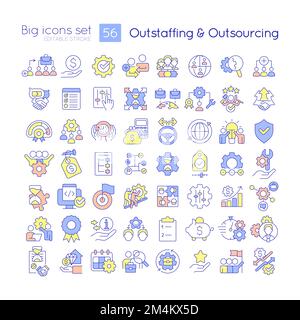 Outstaffing and outsourcing RGB color icons set Stock Vector
