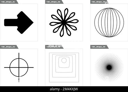 Vector Graphic Assets Set. Rave psychedelic retro futuristic set. Modern abstract forms. Stock Vector