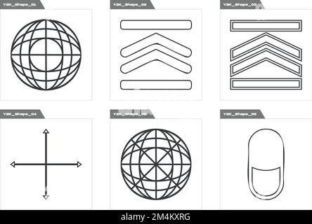 Retro futuristic elements for design. Big collection of abstract graphic geometric symbols. Objects in y2k style. Stock Vector