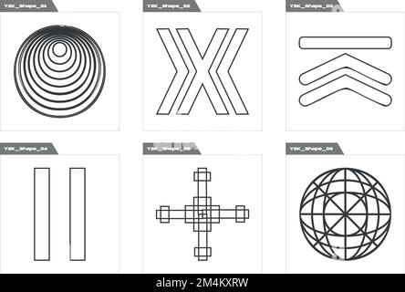 Retro futuristic elements for design. Retro futuristic graphic ornaments. Templates for notes, posters. Stock Vector