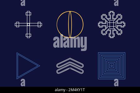 Retro futuristic elements for design. Extraordinary Graphic Assets. Templates for notes, posters. Stock Vector