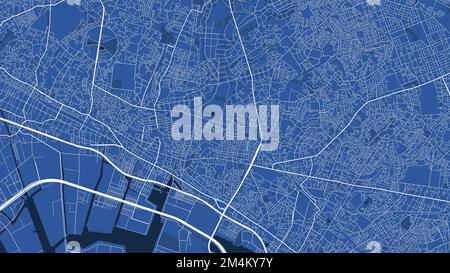 Detailed map poster of Funabashi city administrative area. Blue skyline panorama. Decorative graphic tourist map of Funabashi territory. Royalty free Stock Vector