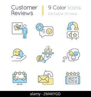 Collecting customer feedback RGB color icons set Stock Vector