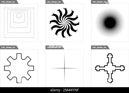 Retro futuristic elements for design. Big collection of abstract graphic geometric symbols. Objects in y2k style. Stock Vector