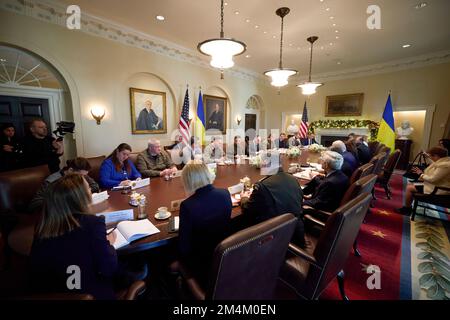 Ukraine President Zelensky meets with United States President Joe Biden at the White House in Washington, D.C.. Zelensky expressed his country's gratitude for the American support diring the Russian invasion and requested further arms, humanitarian and financial assistance from the U.S. Photo: The Ukrainian Presidential Office Stock Photo