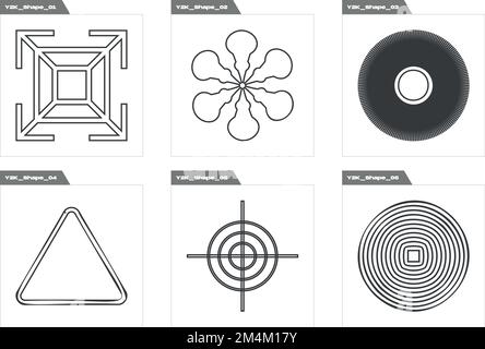 Vector set of Y2K. Brutalism star and flower shapes. Templates for notes, posters. Stock Vector