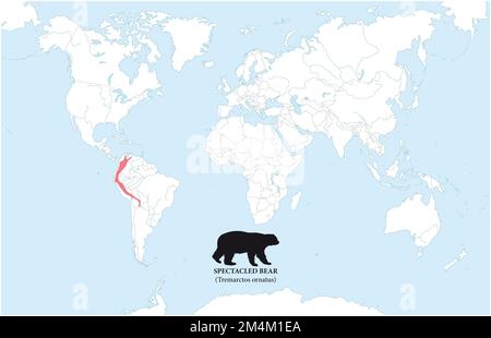 Map of the distribution and habitat of the spectacled bear Stock Photo