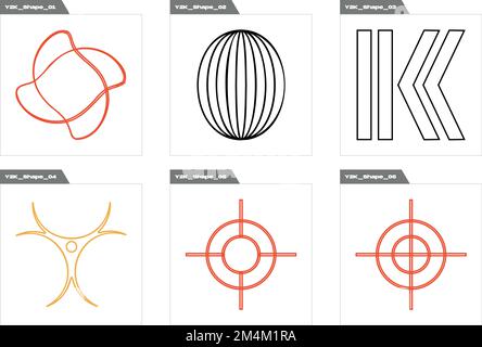 Vector set of Y2K. Trendy geometric postmodern figures. Cyberpunk elements. Stock Vector