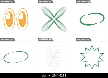 Vector set of Y2K. Big collection of abstract graphic geometric symbols. Cyberpunk elements. Stock Vector