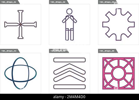Collection of Y2K elements. Retro futuristic graphic ornaments. Objects in y2k style. Stock Vector