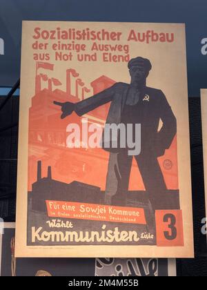 A 1930s propaganda poster from the Communist Party of Germany, Holocaust Galleries, Imperial War Museum, London, UK. Stock Photo