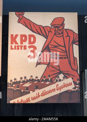 A 1930s anti-Government propaganda poster from the Communist Party of Germany, Holocaust Galleries, Imperial War Museum, London, UK. Stock Photo