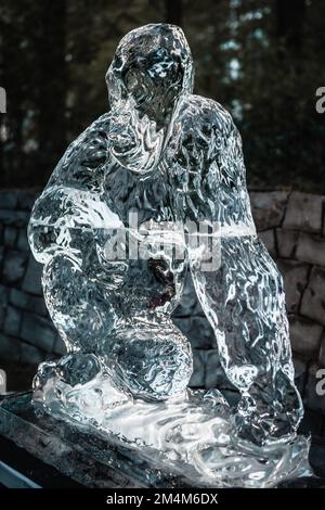 Magical Winter Ice Festival of Animal carvings in Canary Wharf Stock ...