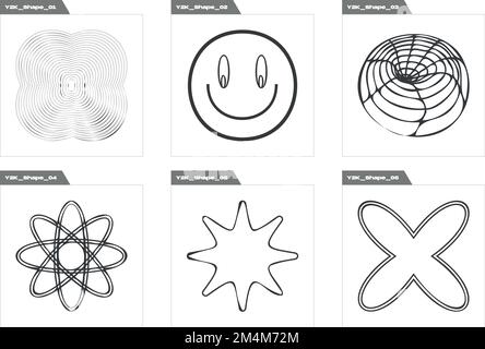 Vector set of Y2K. Brutalism star and flower shapes. Objects in y2k style. Stock Vector