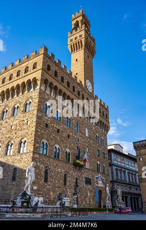 Palazzo Vecchio on Piazza della Signoria at sunrise, Florence, Tuscany, Italy Stock Photo