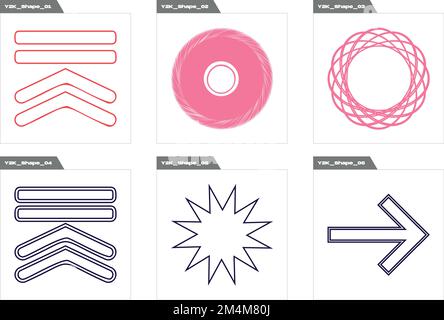 Vector Graphic Assets Set. Rave psychedelic retro futuristic set. Elements for graphic decoration. Stock Vector