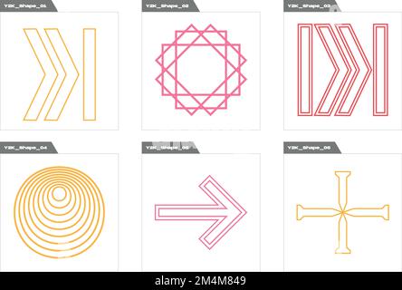 Collection of Y2K elements. Retro futuristic graphic ornaments. For modern T-shirts designed. Stock Vector