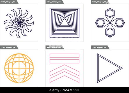 Set of Y2K style vectors of objects. Large set of retro objects for design. Flat minimalist icons. Stock Vector